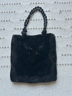 Vintage Black Beaded Evening Handbag